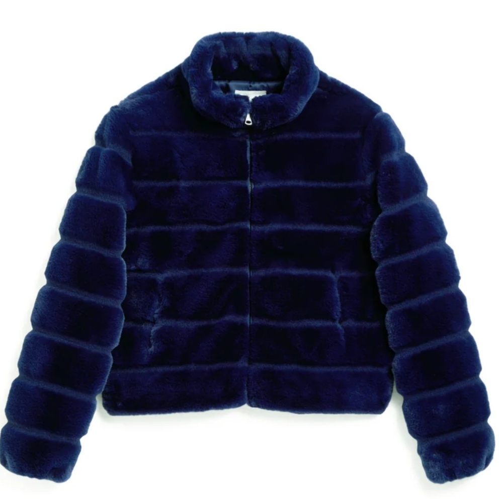 Girls' Plush Navy Faux Fur Jacket
